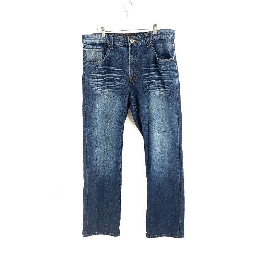 Bill Blass Blue Denim Whiskering‎ Stone Wash Mid Rise Jeans 38/32